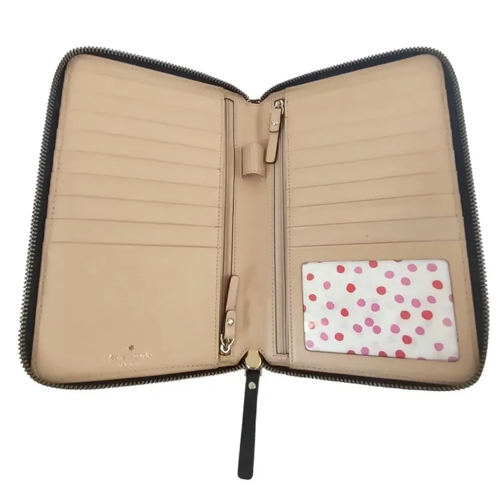 KATE SPADE Leather Wellesley Travel Wallet Zip Around for Passport & Documents